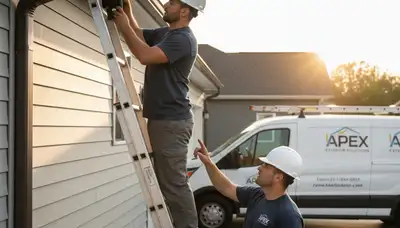 Technician performing gutter inspection on vinyl siding home in Philadelphia, PA