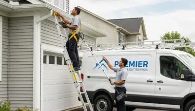 Technician performing gutter inspection on home exterior in Philadelphia, PA