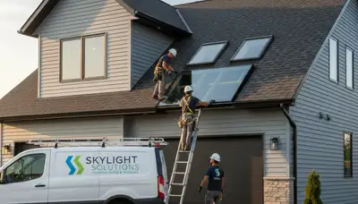Professional skylight installation on home exterior with vinyl siding in Philadelphia, PA