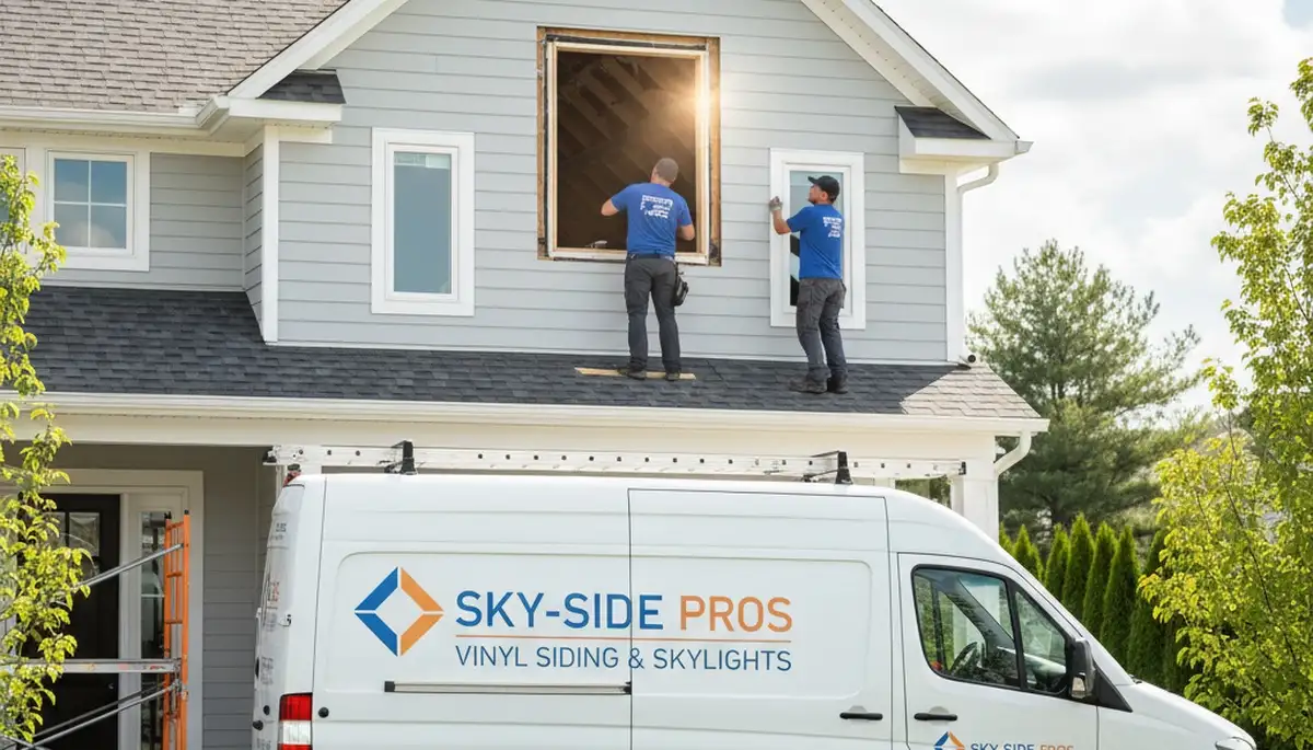 Skylight installation on Philadelphia PA home with professional vinyl siding by Next Level Exteriors