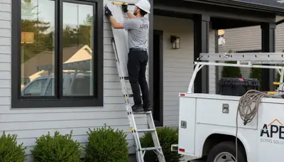 Technician repairing damaged vinyl siding on Philadelphia PA home exterior